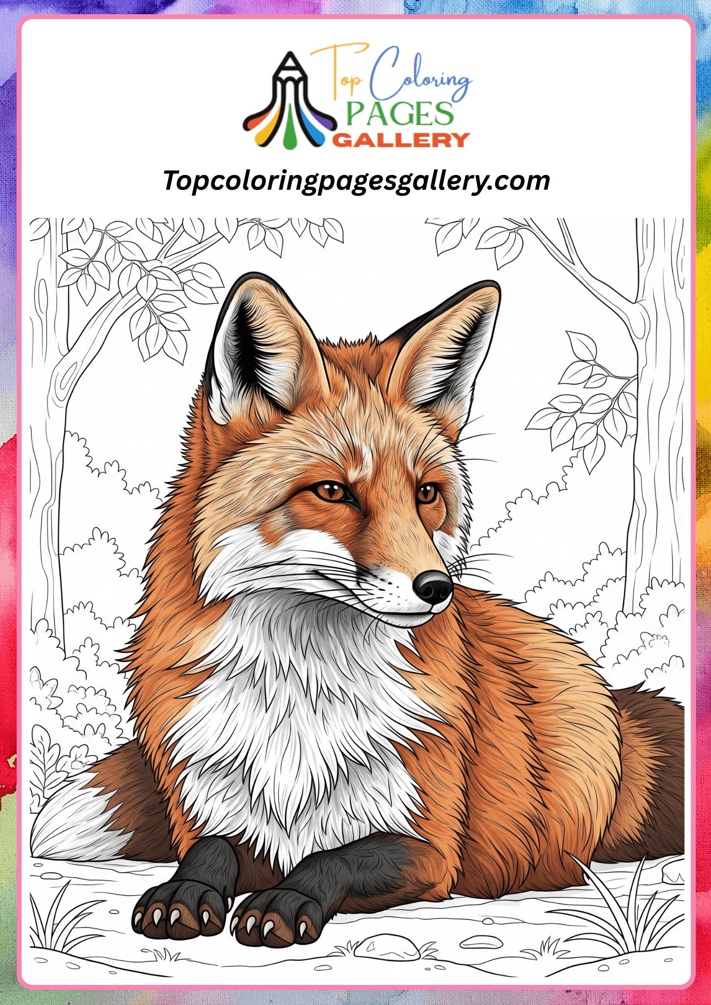 realistic fox coloring page for adults