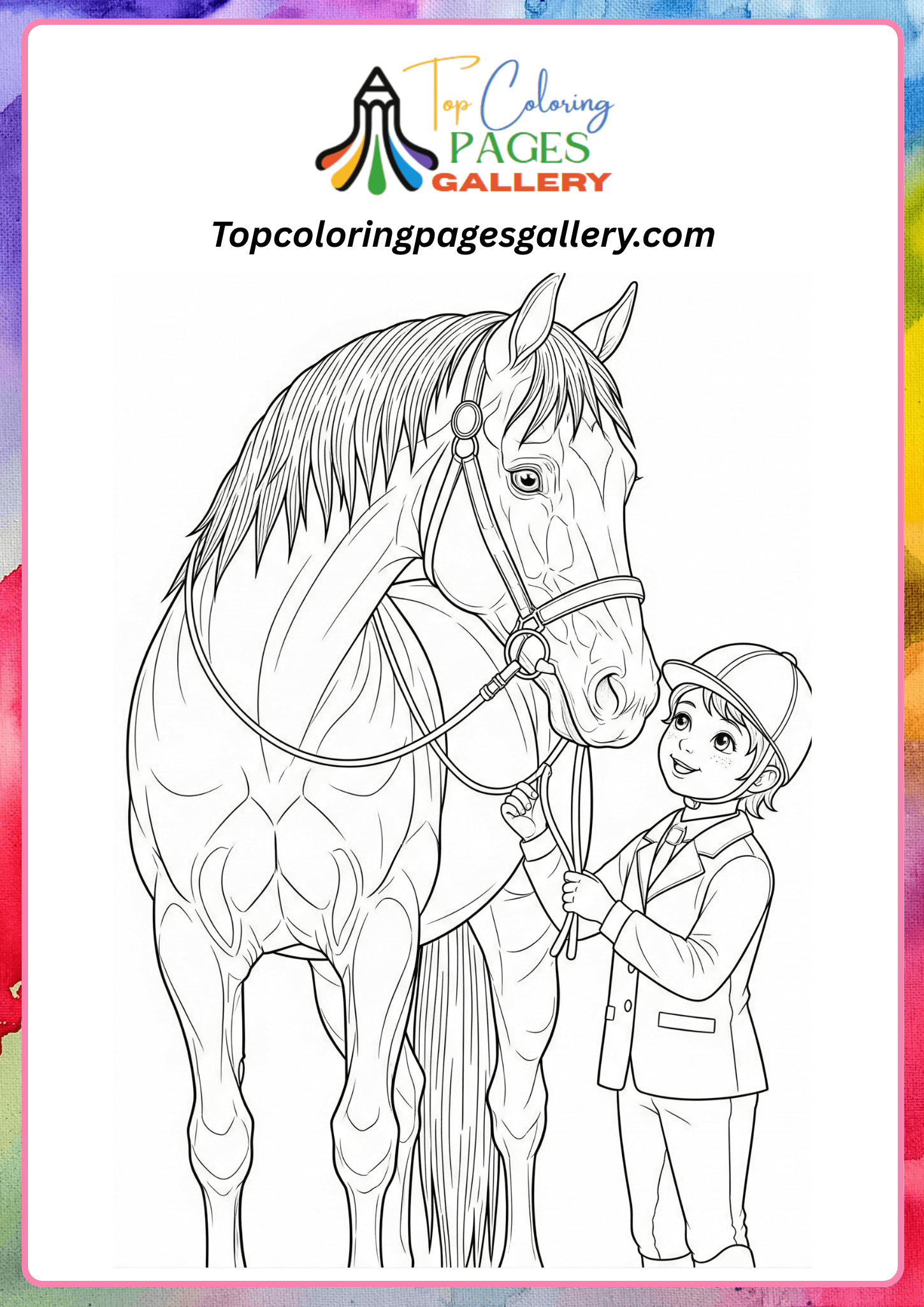 child holding horse coloring page