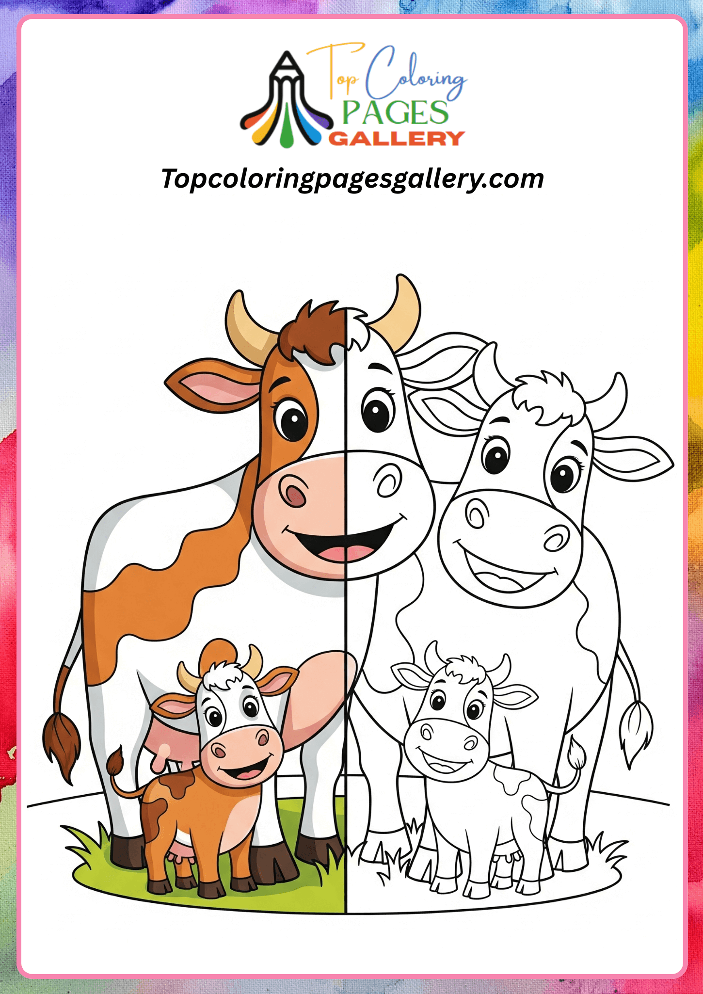 happy cow family coloring page