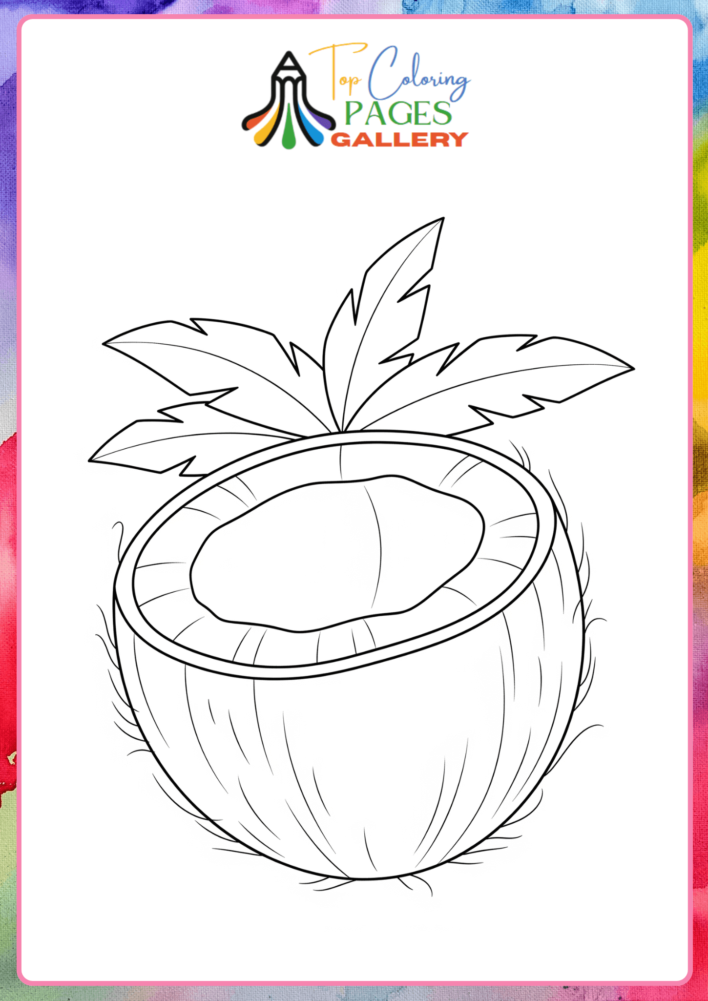 Half coconut coloring page with leaf