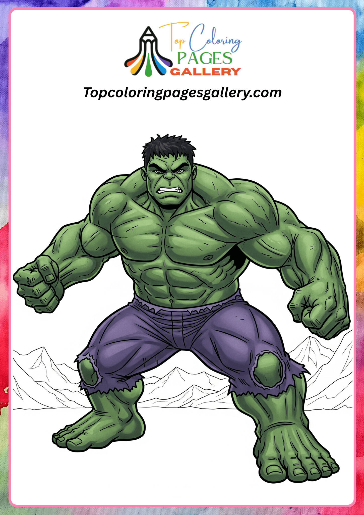 Realistic Hulk with color page