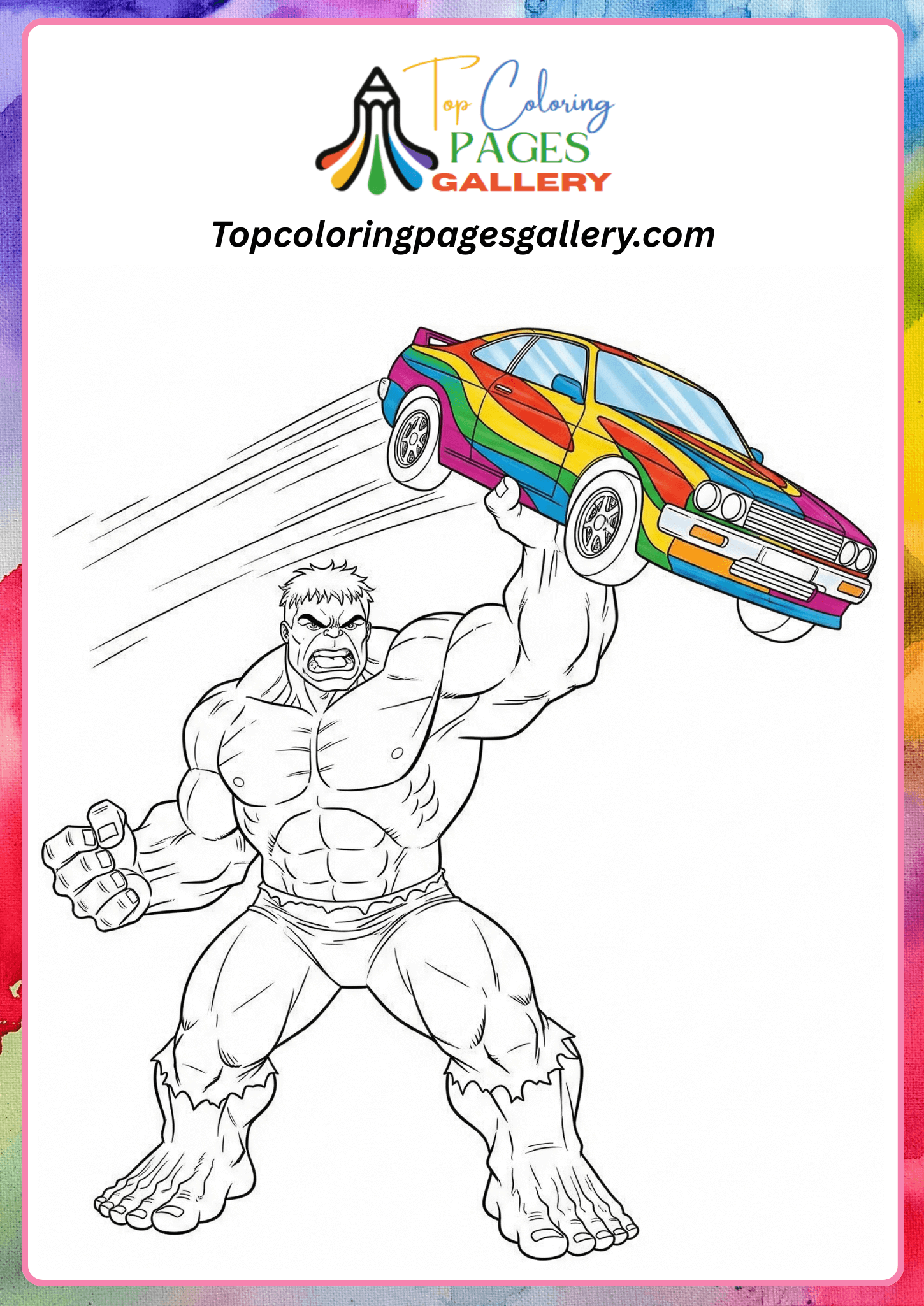 Hulk lifts car coloring page