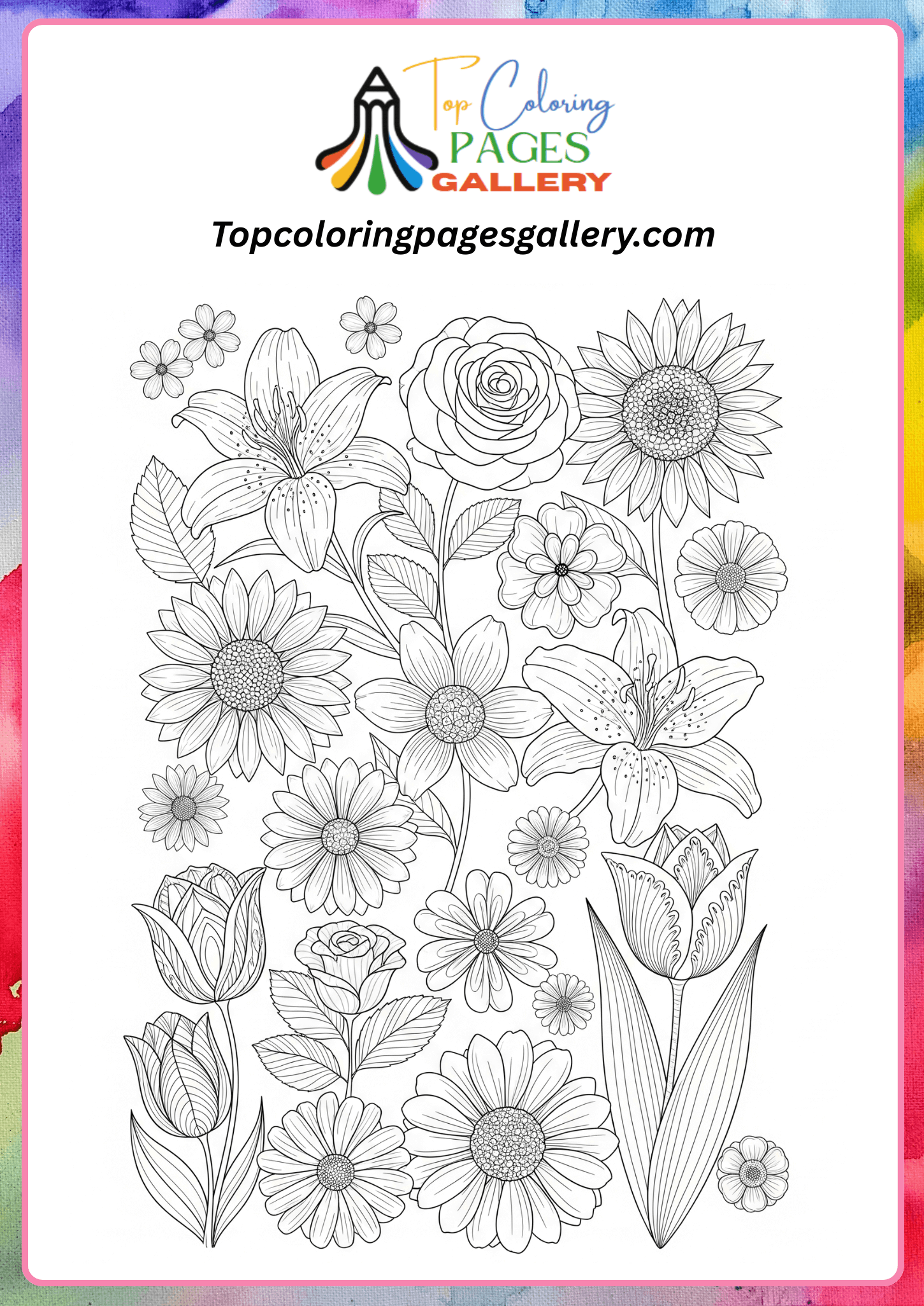 types of flowers coloring page