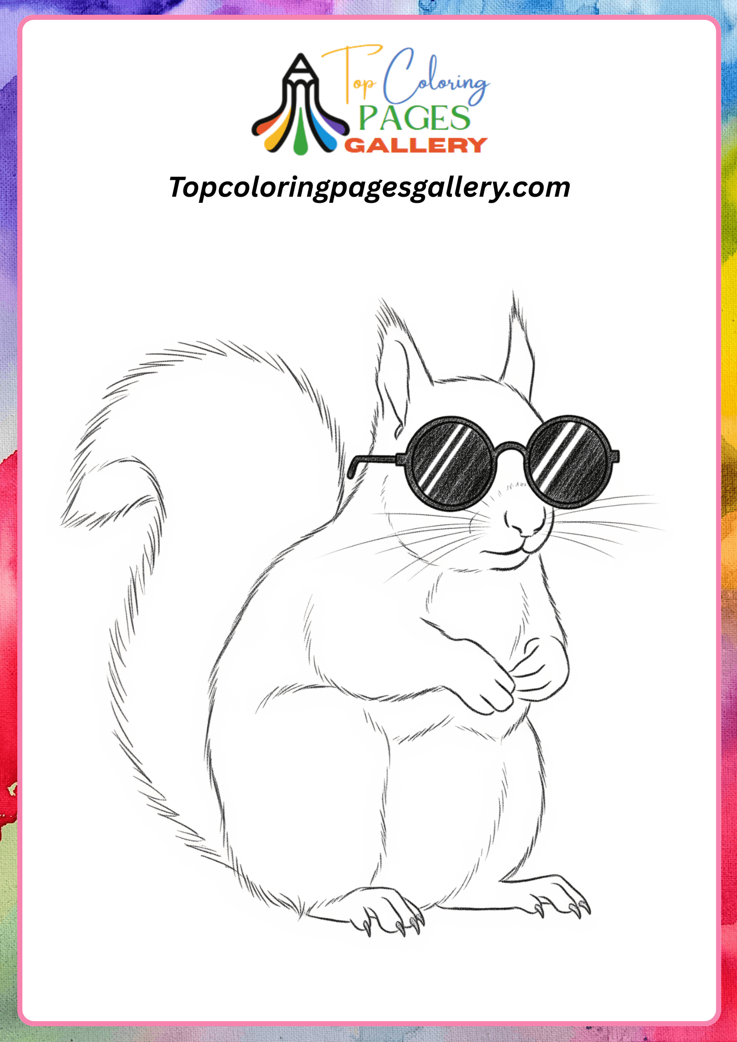 Squirrel with sunglasses coloring PDF