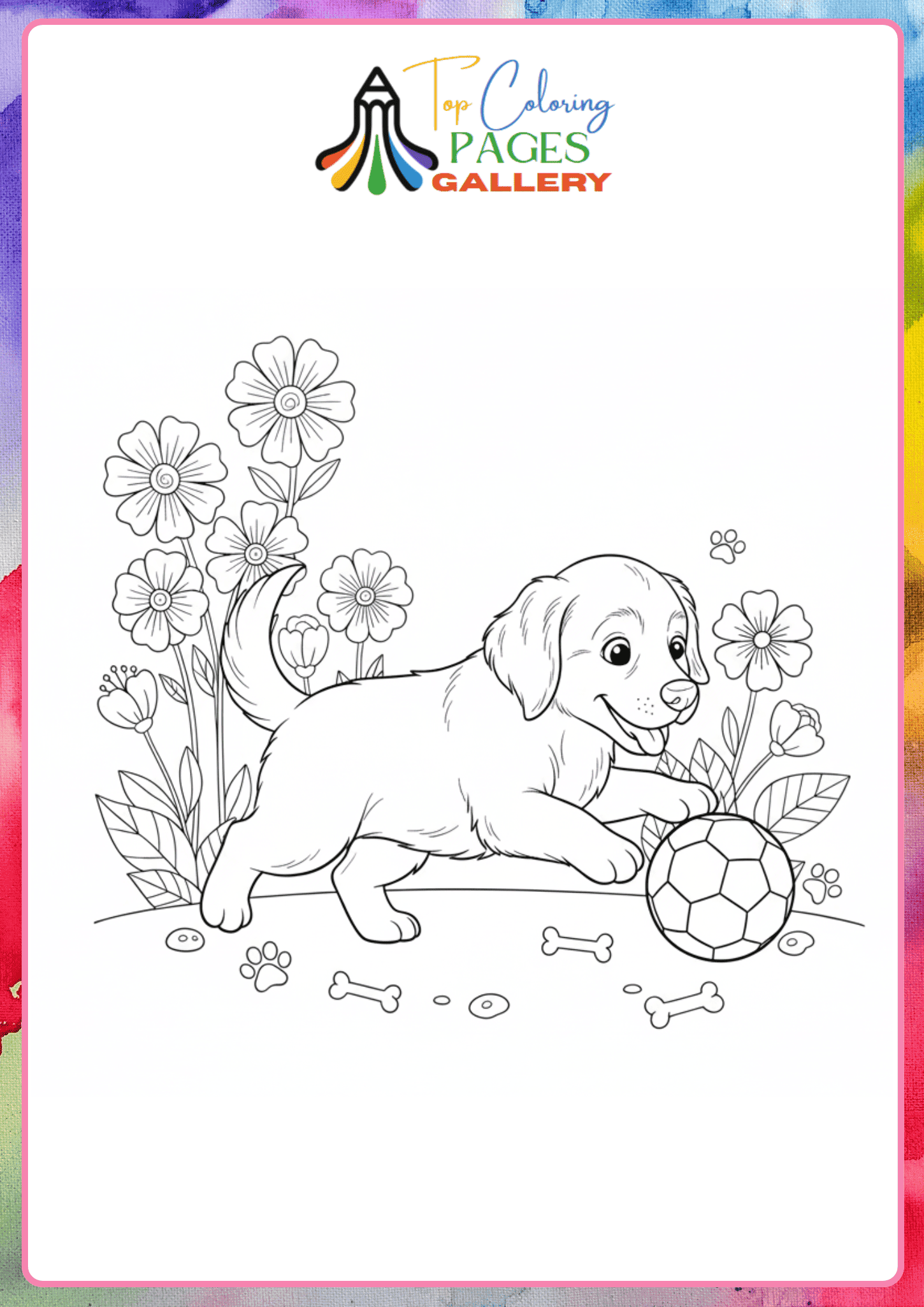 dog playing with ball coloring sheet