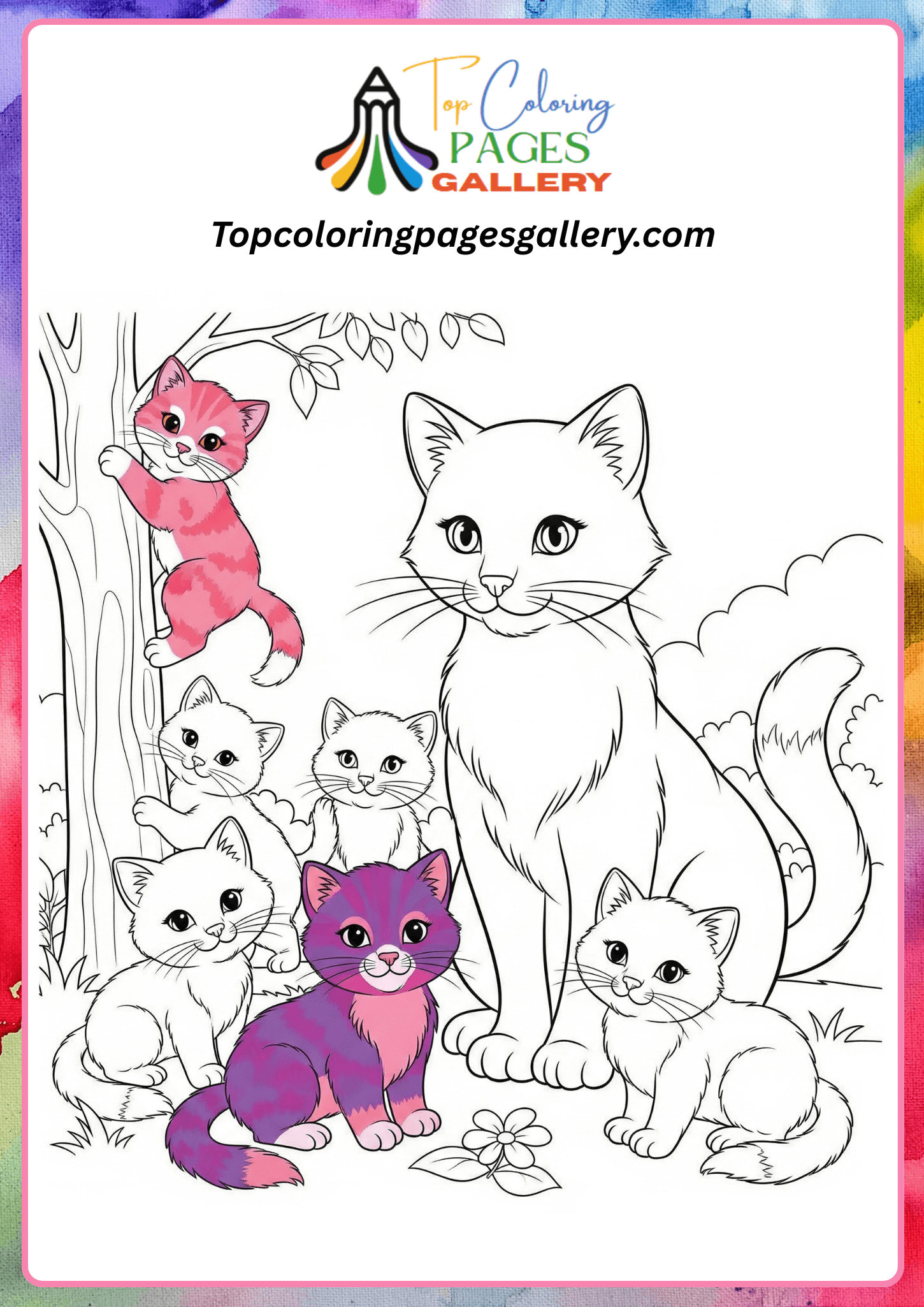 cute mother cat and kittens coloring