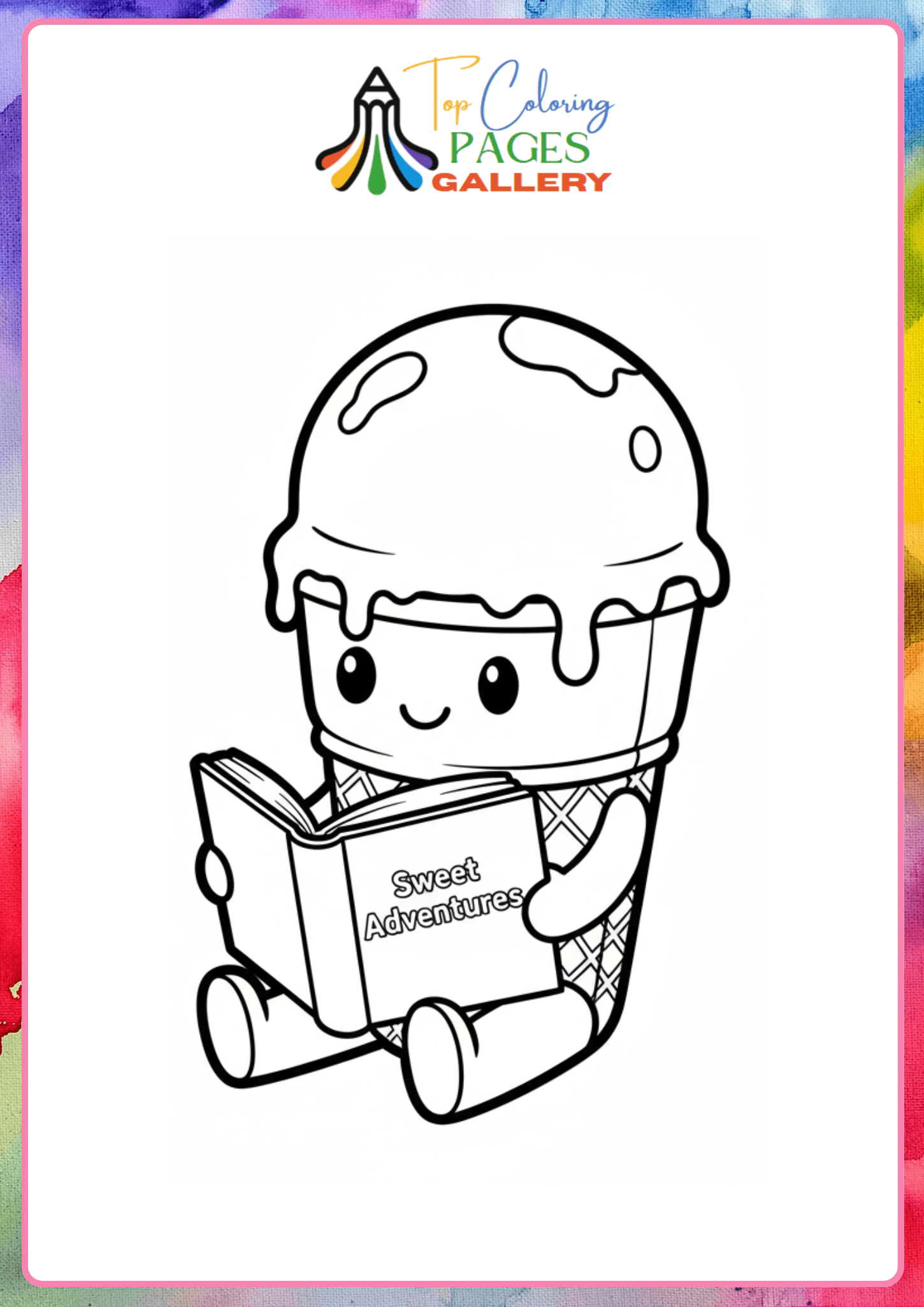 cute icecream reading book coloring pdf