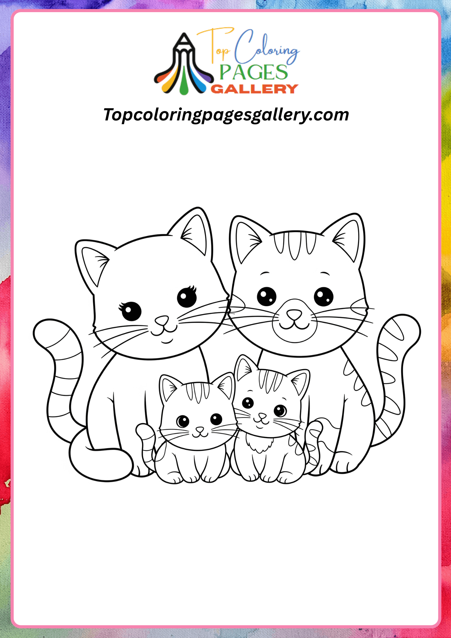 cute cat family coloring page