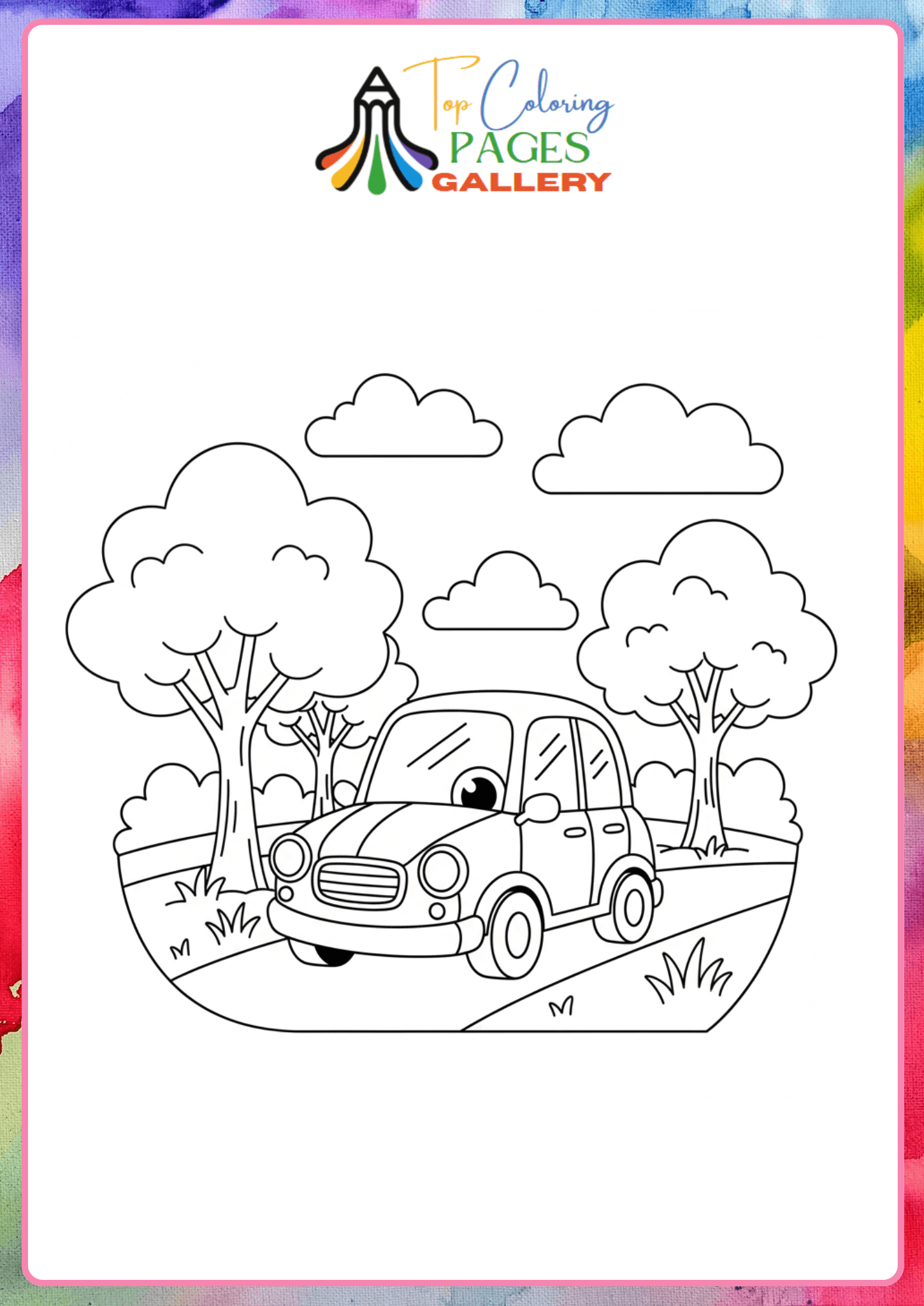 car in forest coloring pdf