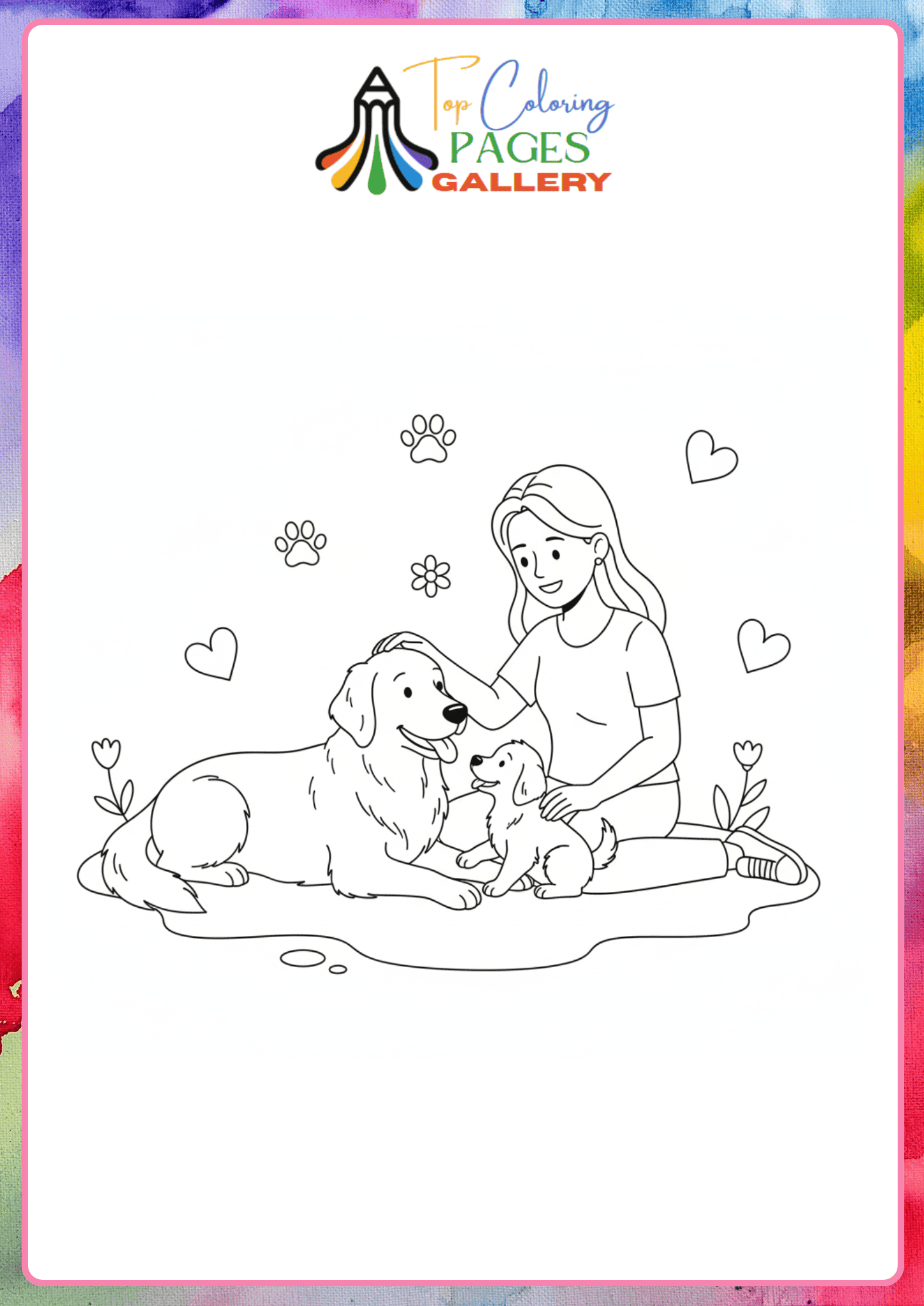 cute girl love dog family coloring pdf