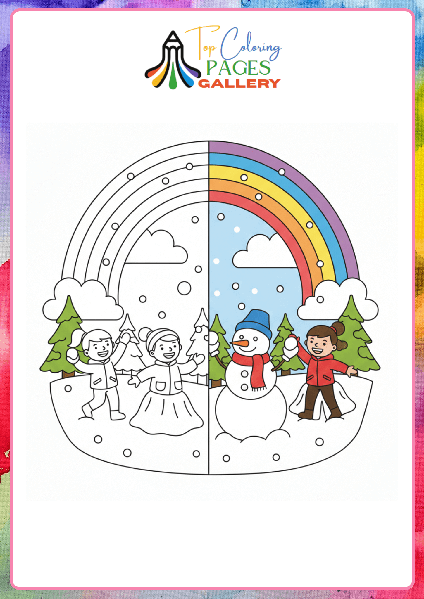 kids with rainbow coloring sheet