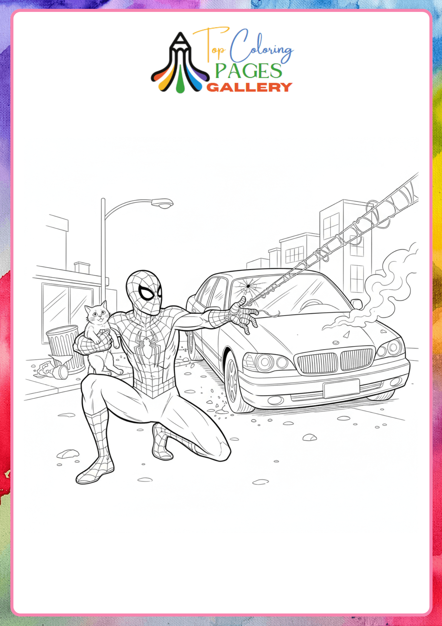 spiderman save cat coloring pdf