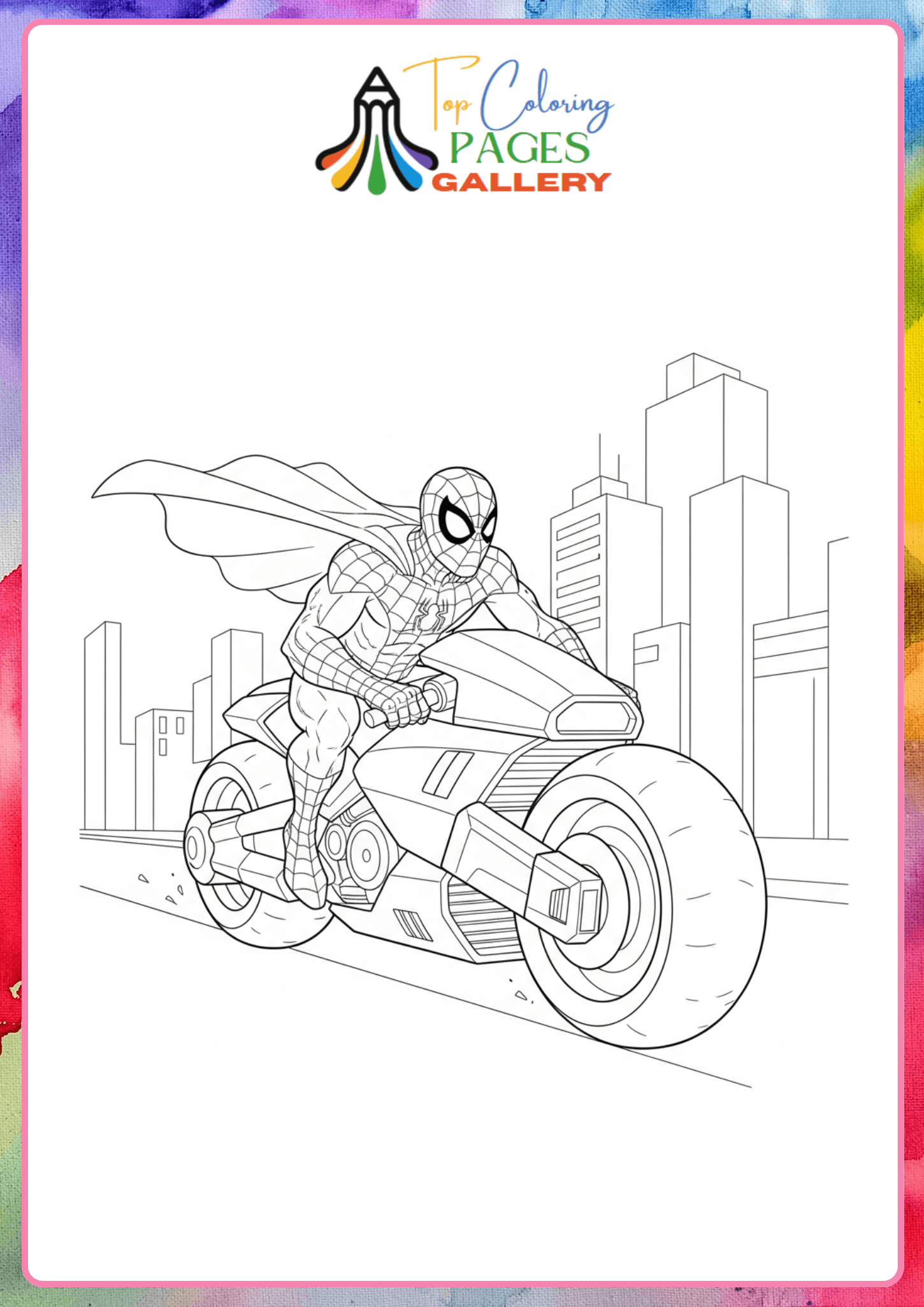 spiderman on bike coloring page