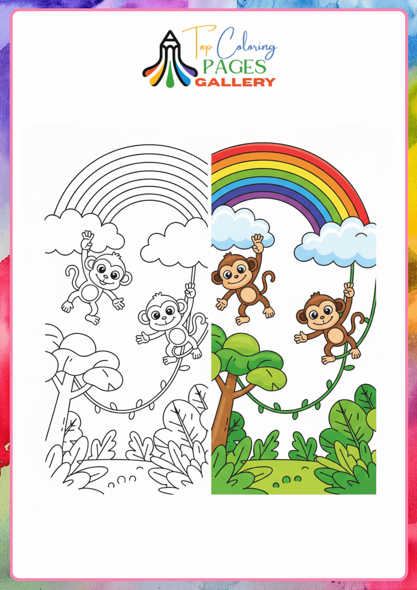 rainbow with monkeys coloring pdf