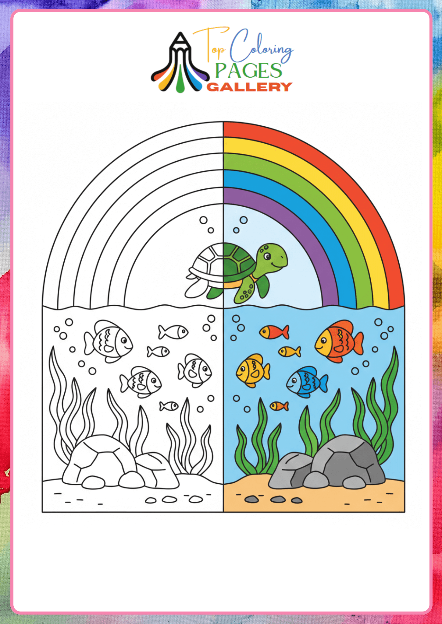 rainbow with fishes coloring pdf
